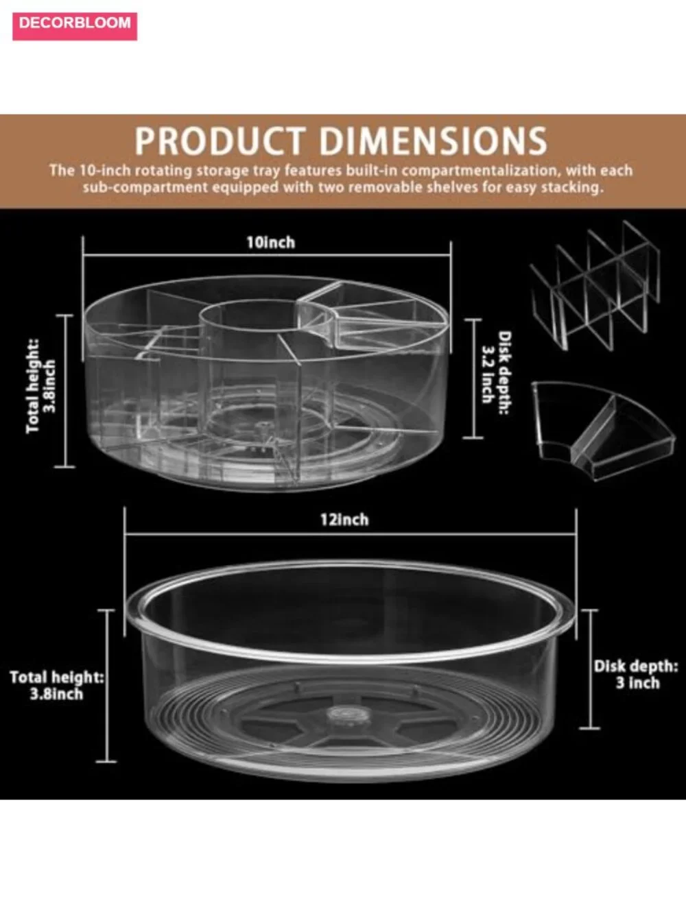Clear Acrylic Lazy Susan Organizer 10in+12in 2-Piece 360 Rotating Turntable for